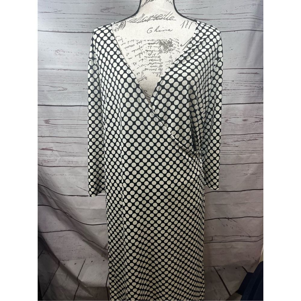 Notations Black White Polka Dot‎ Wrap Midi Dress Womens XL